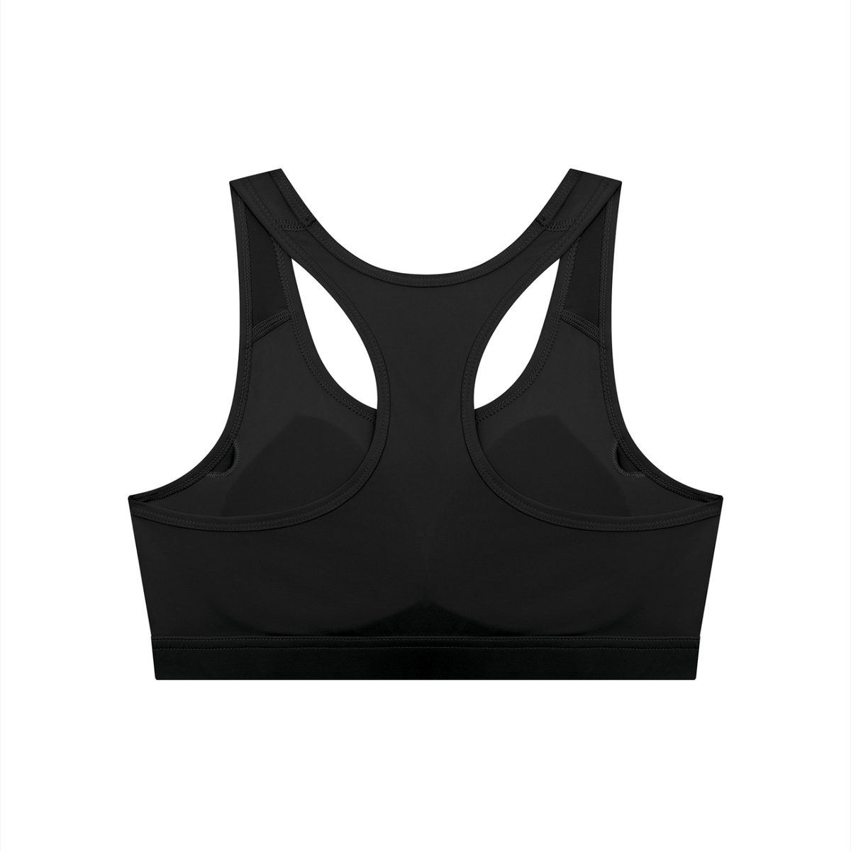 YA TOUR Women's Cropped Sports Bra – Black, back view showing racerback design