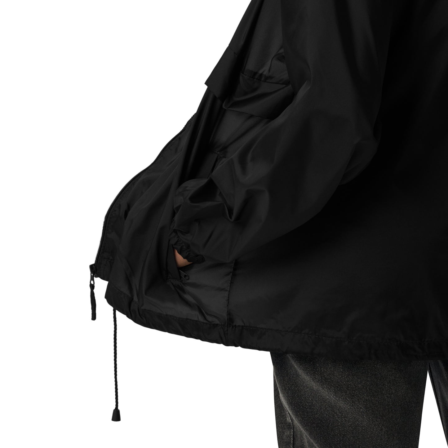 YA TOUR Unisex Windbreaker black zipper close-up