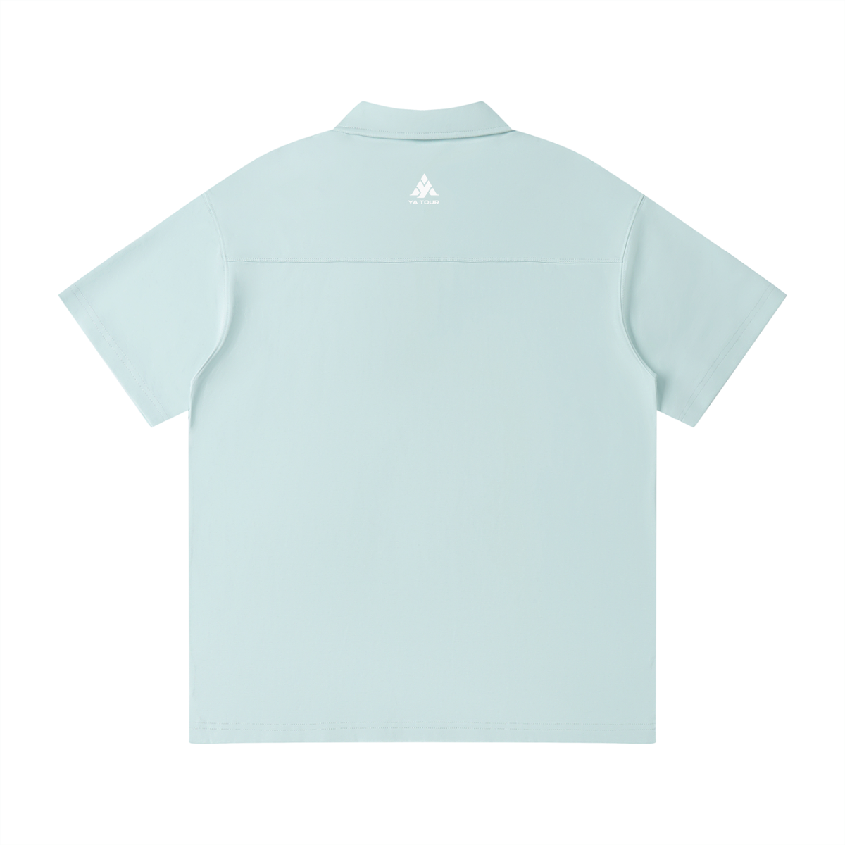 YA TOUR Unisex Quarter-Zip Polo Shirt – Light Blue, back flat lay with YA TOUR logo on upper back