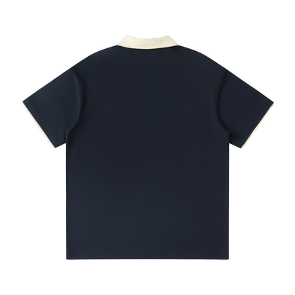 YA TOUR Contrast Collar Raglan Polo Shirt Navy Blue — detail view, cotton-blend raglan polo