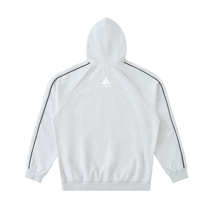 YA TOUR Contrast Piping Raglan Hoodie white gray — back view showing contrast piping along raglan seams and YA TOUR logo