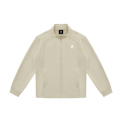 YA TOUR Unisex Stand Collar Track Jacket – Beige/Cream, front flat lay showing stand collar, full-zip closure and slash pockets