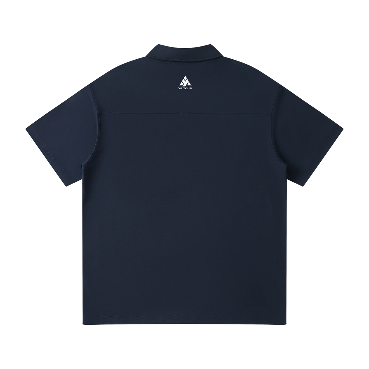 YA TOUR Unisex Quarter-Zip Polo Shirt – Navy Blue, back flat lay with YA TOUR logo on upper back 