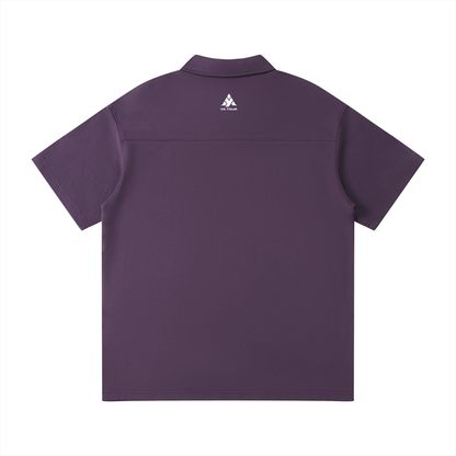 YA TOUR Unisex Quarter-Zip Polo Shirt – Purple, back flat lay with YA TOUR logo on upper back