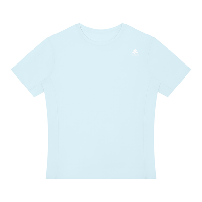 Men's YA TOUR lightweight performance T-shirt – Light blue, flat front view showing round neckline, short sleeves, and straight hem with YA TOUR logo on the chest