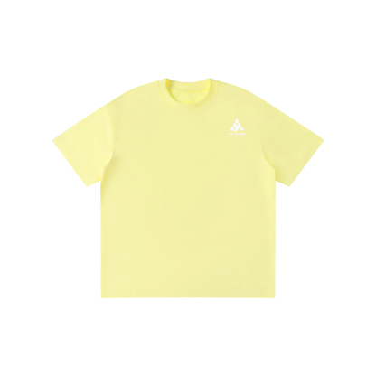 YA TOUR Kid's Solid Crewneck T-Shirt – Yellow, front flat lay with YA TOUR logo on left chest, drop shoulder crewneck and short sleeves