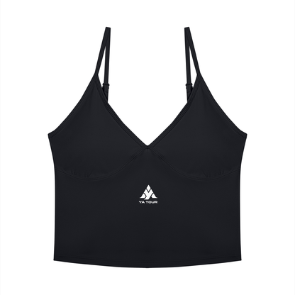 YA TOUR Women's Tennis Top – Black, front view with logo