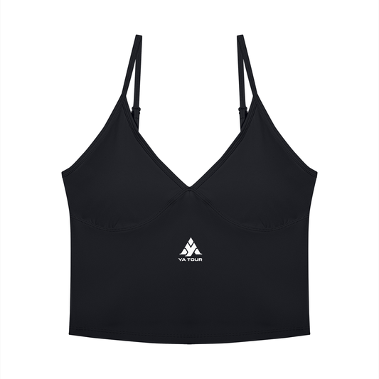 YA TOUR Women's Tennis Top – Black, front view with logo