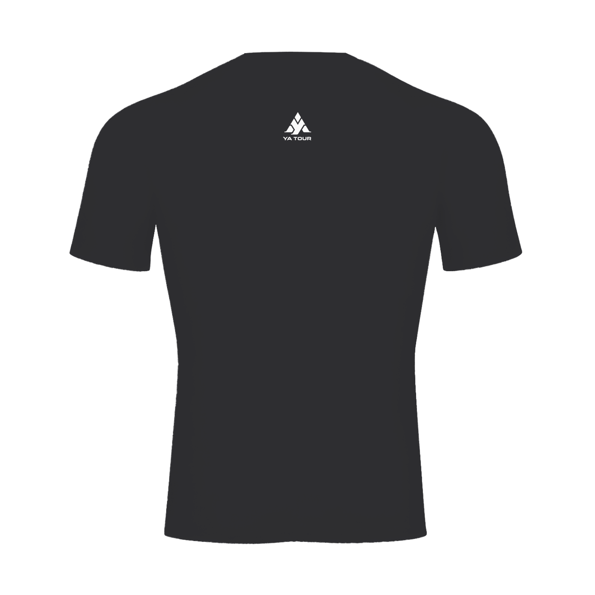 YA TOUR Performance Short Sleeve Tennis T-Shirt – Black, back view with YA TOUR logo