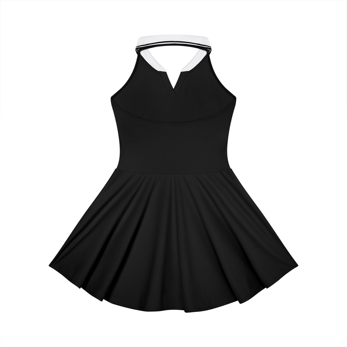 YA TOUR Women's Collared Halter A-Line Tennis Dress black — back view showing halter strap and open back design