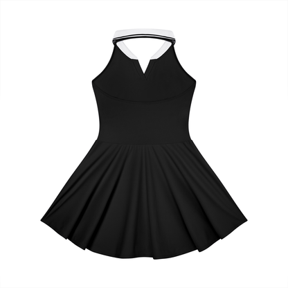 YA TOUR Women's Collared Halter A-Line Tennis Dress black — back view showing halter strap and open back design