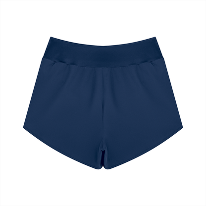 YA TOUR Women's High Rise Shorts navy blue — back view showing high waist silhouette