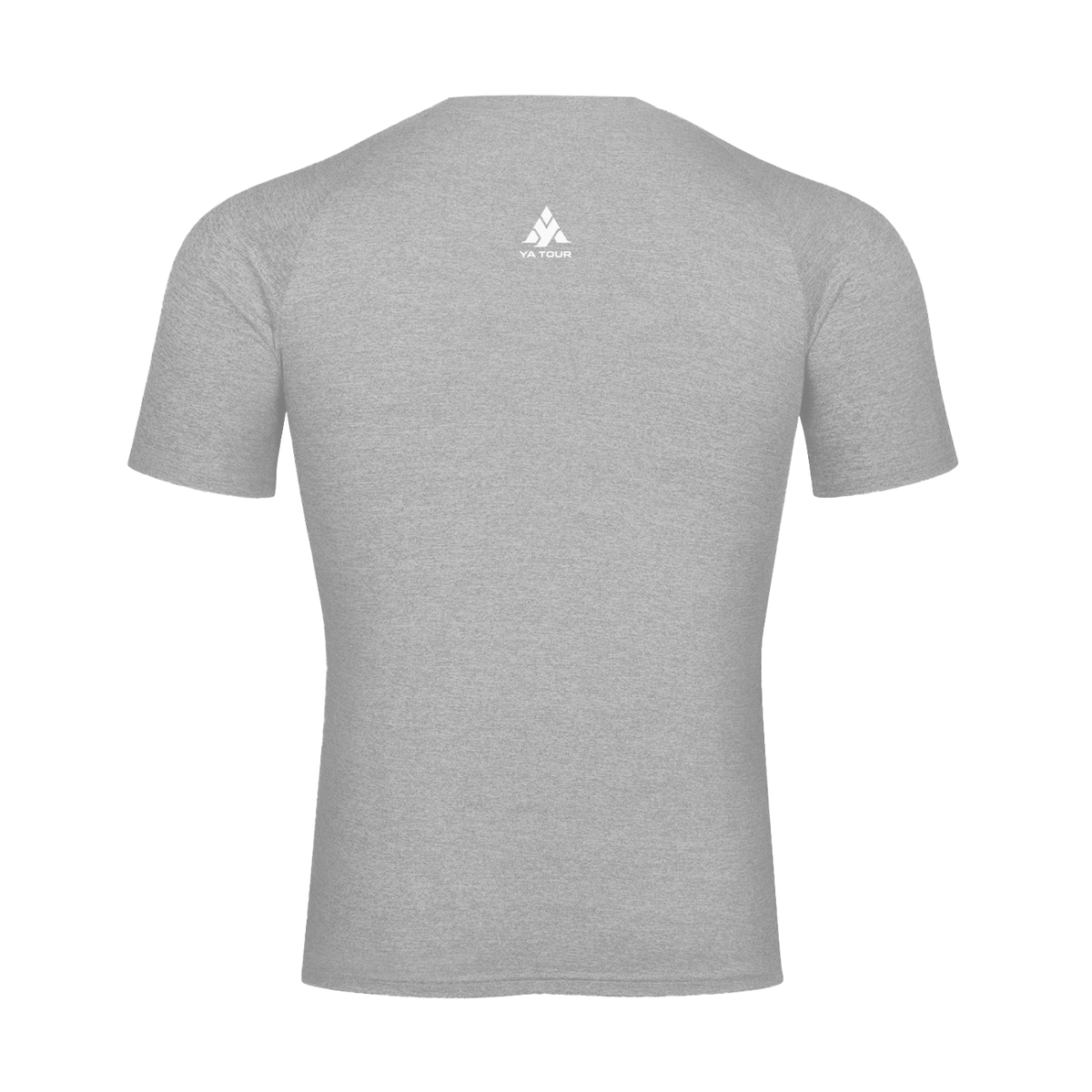 YA TOUR Performance Short Sleeve Tennis T-Shirt – Light Gray, back view with YA TOUR logo