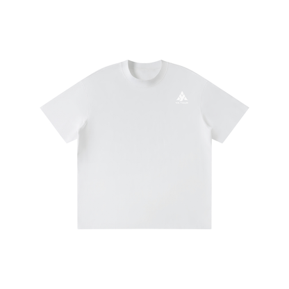 YA TOUR Kid's Solid Crewneck T-Shirt – White, front flat lay with YA TOUR logo on left chest, drop shoulder crewneck and short sleeves