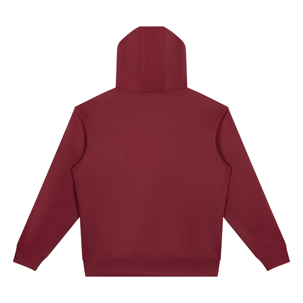 YA TOUR Drop Shoulder Full Zip Hoodie – Red, back view showing drop shoulder construction, full-zip hoodie silhouette and clean back construction