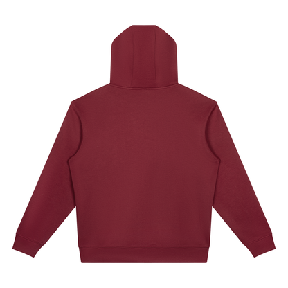 YA TOUR Drop Shoulder Full Zip Hoodie – Red, back view showing drop shoulder construction, full-zip hoodie silhouette and clean back construction