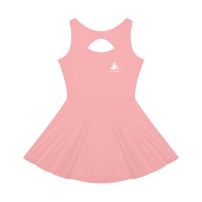 YA TOUR Women's Open-Back Tennis Dress – Pink, flat lay front view with YA TOUR logo