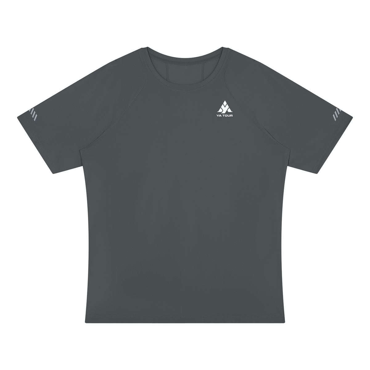 YA TOUR Men's Reflective Raglan T-Shirt – Dark Gray, front view with logo