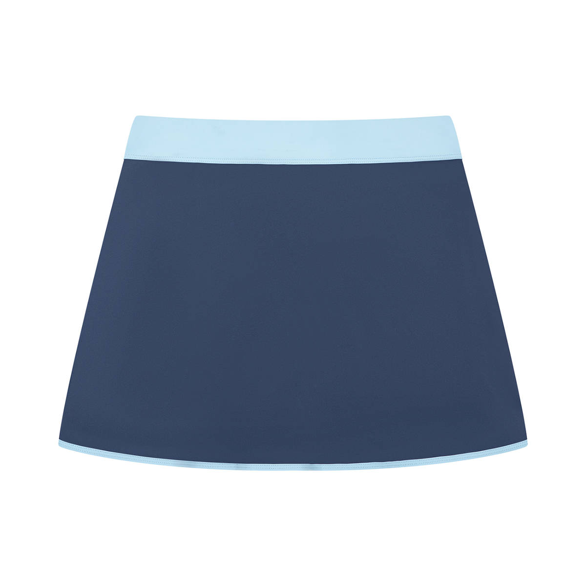 YA TOUR Women's Color Block A-Line Skort navy blue and sky blue — back view showing contrast hem trim and A-line cut