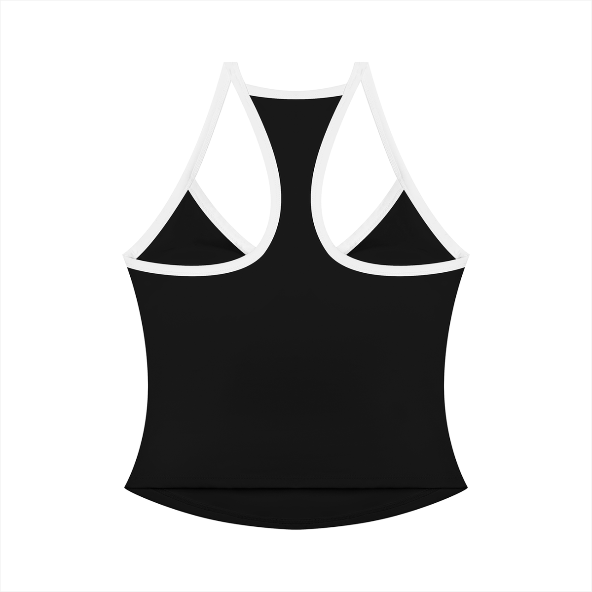 YA TOUR Women's Color Block Yoga Tank Top – Black with white color block trim, front flat lay showing V-neck, racerback design and YA TOUR logo on chest