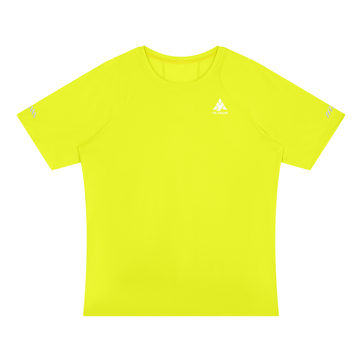 YA TOUR Men's Reflective Raglan T-Shirt – Olive Yellow, front view with logo