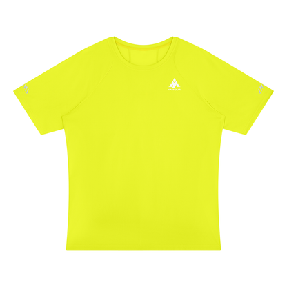 YA TOUR Men's Reflective Raglan T-Shirt – Olive Yellow, front view with logo
