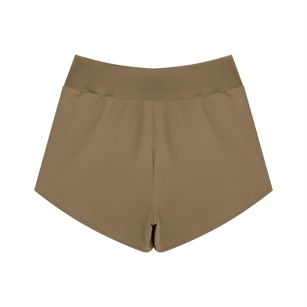 YA TOUR Women's High Rise Shorts brown — back view showing clean silhouette and high waist construction