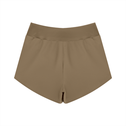 YA TOUR Women's High Rise Shorts brown — back view showing clean silhouette and high waist construction