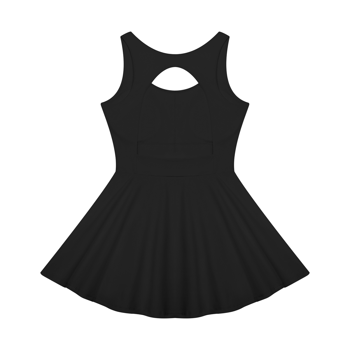 YA TOUR Women's Open-Back Tennis Dress – Black, flat lay back view showing open-back cutout detail