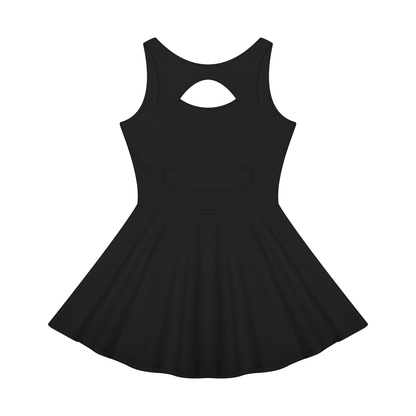 YA TOUR Women's Open-Back Tennis Dress – Black, flat lay back view showing open-back cutout detail