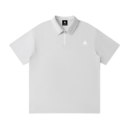 YA TOUR Unisex Quarter-Zip Polo Shirt – Gray, front flat lay showing lapel collar and quarter-zip closure with logo YA TOUR