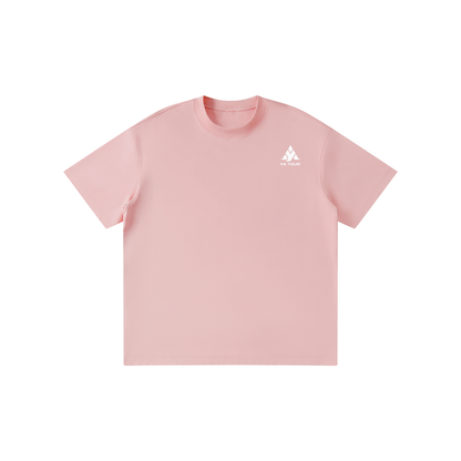 YA TOUR Kid's Solid Crewneck T-Shirt – Pink, front flat lay with YA TOUR logo on left chest, drop shoulder crewneck and short sleeves