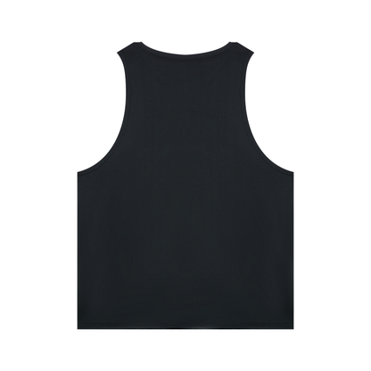 YA TOUR Men's Performance Tank Top – Black, back flat lay showing crew neck, sleeveless cut and clean back construction