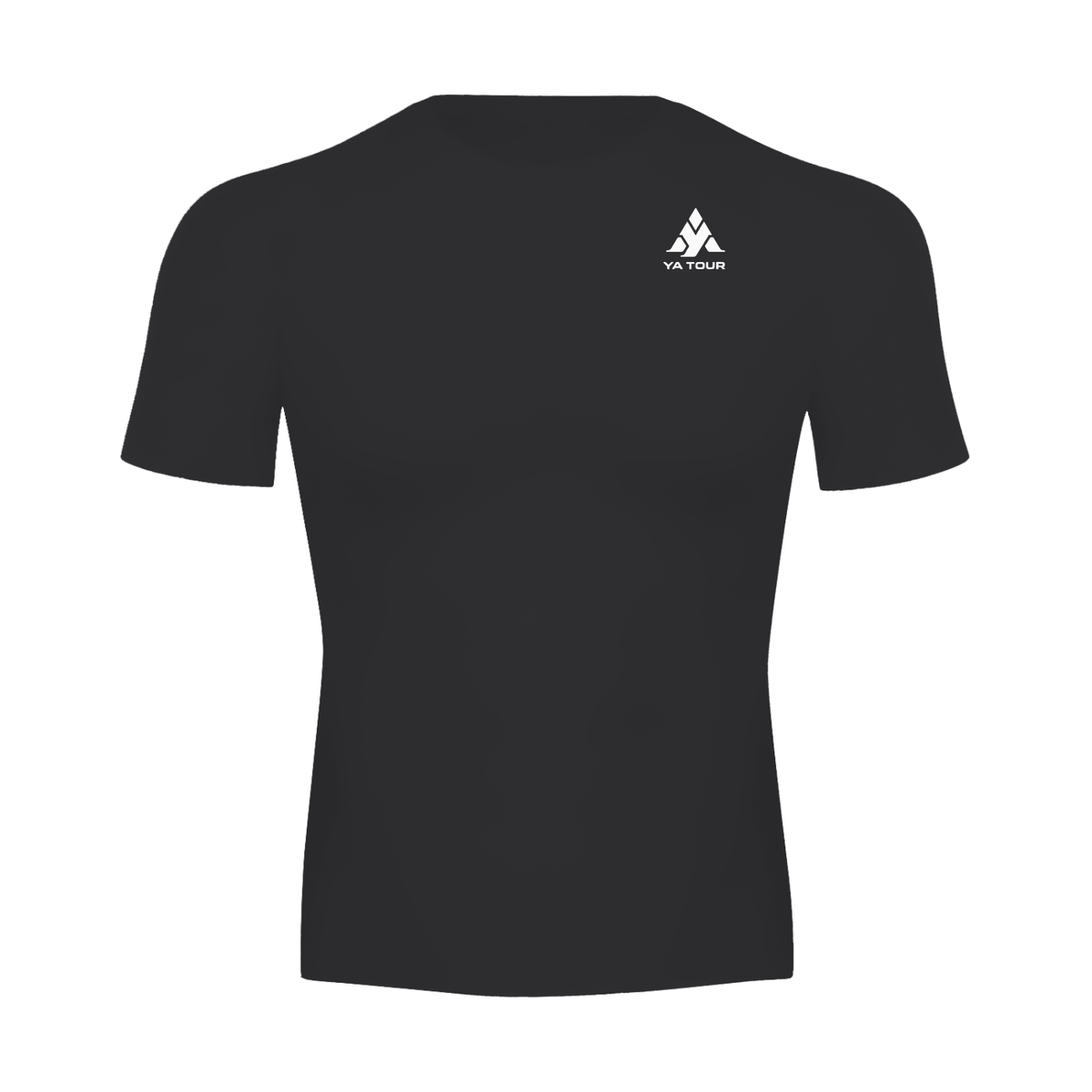 YA TOUR Performance Short Sleeve Tennis T-Shirt – Black, front view with YA TOUR logo on chest