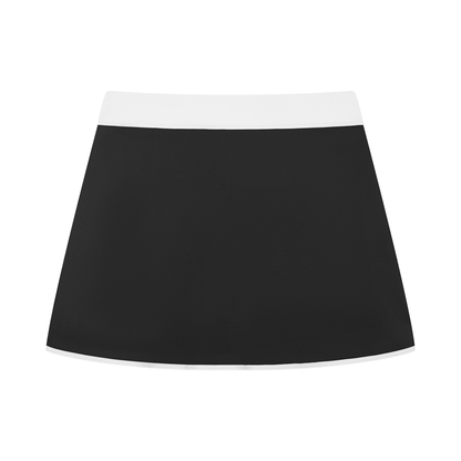 YA TOUR Women's Color Block A-Line Skort black and white — back view showing white contrast hem trim and A-line silhouette