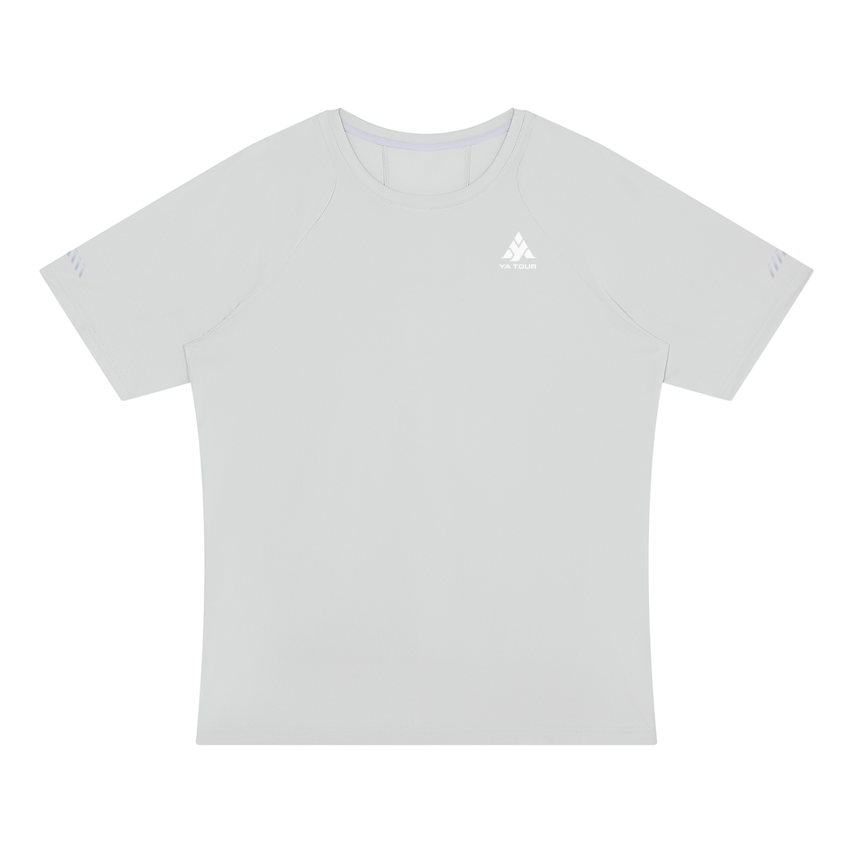 YA TOUR Men's Reflective Raglan T-Shirt – Light Gray, front view with logo