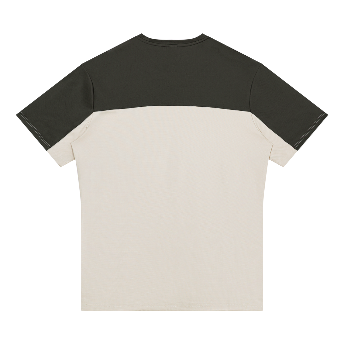 YA TOUR Men's Color Block Performance T-Shirt – Light Gray / Dark Gray, back flat lay showing crew neck, short sleeves with contrast color block panels and clean back construction