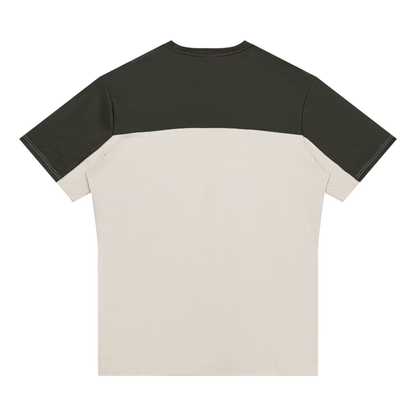 YA TOUR Men's Color Block Performance T-Shirt – Light Gray / Dark Gray, back flat lay showing crew neck, short sleeves with contrast color block panels and clean back construction
