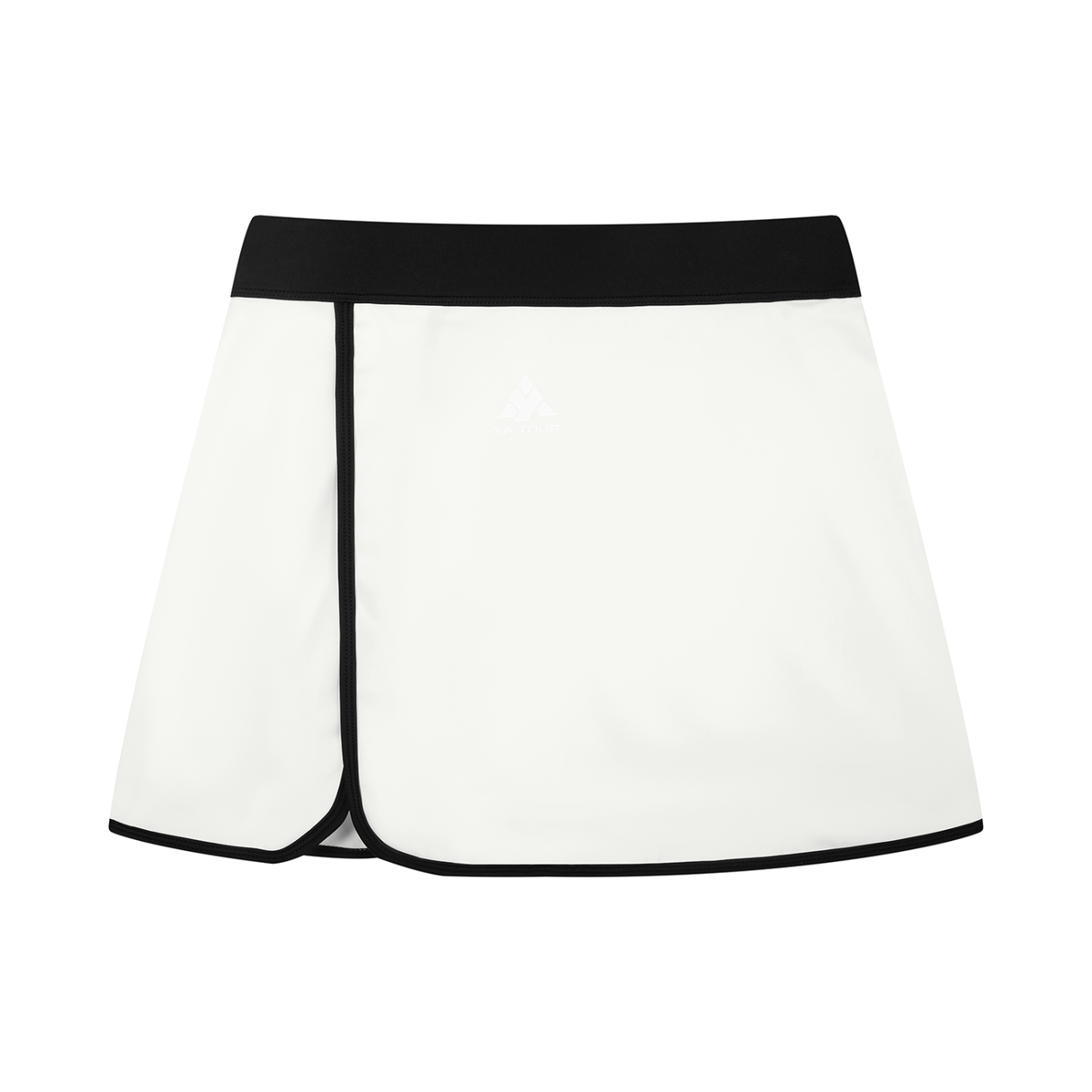 YA TOUR Women's Color Block A-Line Skort white and black — front view showing A-line silhouette and black contrast waistband