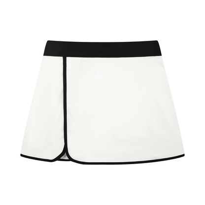 YA TOUR Women's Color Block A-Line Skort white and black — front view showing A-line silhouette and black contrast waistband