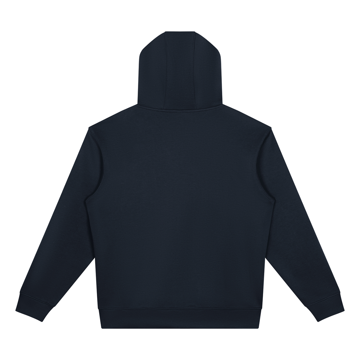 YA TOUR Drop Shoulder Full Zip Hoodie – Navy Blue, back view showing drop shoulder construction, full-zip hoodie silhouette and clean back construction