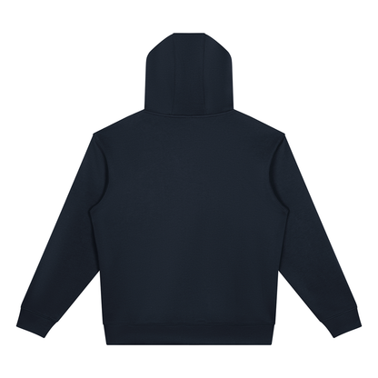 YA TOUR Drop Shoulder Full Zip Hoodie – Navy Blue, back view showing drop shoulder construction, full-zip hoodie silhouette and clean back construction
