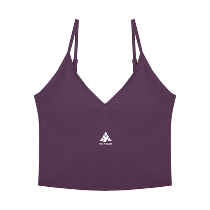 YA TOUR Women's Tennis Top – Plum Purple, flat lay front view with logo