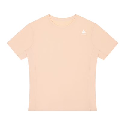 YA TOUR Men's Lightweight Performance T-Shirt – Light Pink, front flat lay showing crewneck, short sleeve and straight hem with logo YA TOUR on the chest