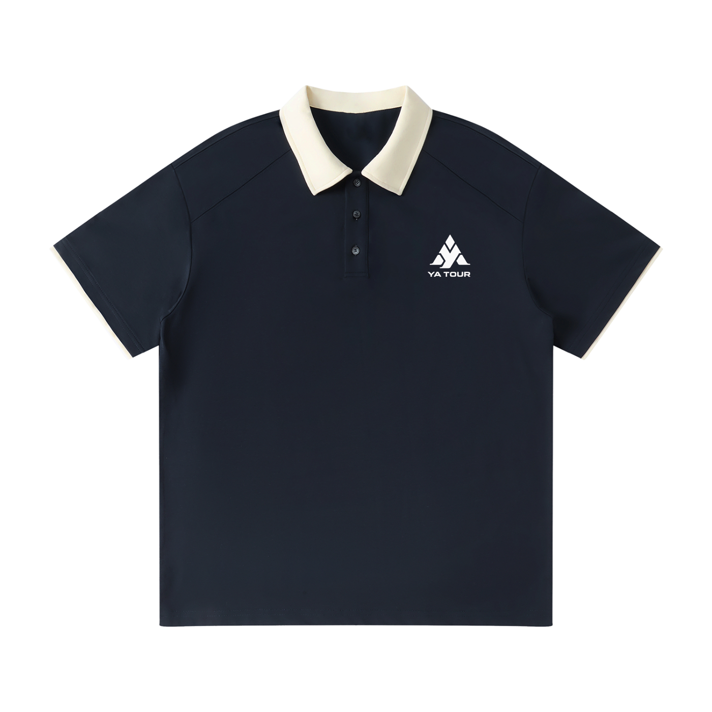 YA TOUR Contrast Collar Raglan Polo Shirt Navy Blue — front view, athletic tennis polo