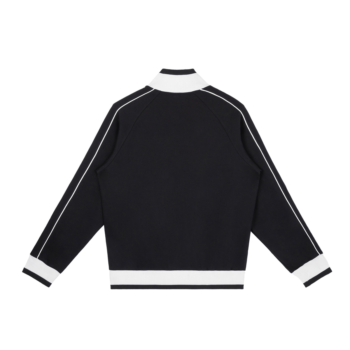 YA TOUR Color Block Raglan Sleeve Zip Track Jacket black and white — back view showing raglan sleeves and contrast hem