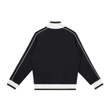 YA TOUR Color Block Raglan Sleeve Zip Track Jacket black and white — back view showing raglan sleeves and contrast hem