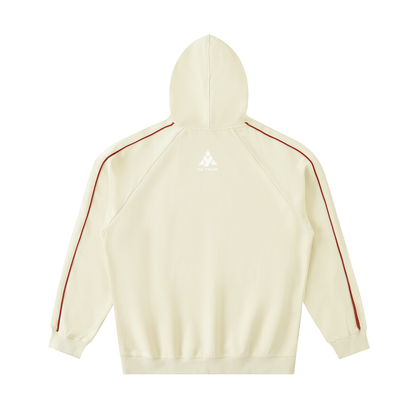 YA TOUR Contrast Piping Raglan Hoodie apricot — back view showing contrast piping along raglan seams and YA TOUR logo