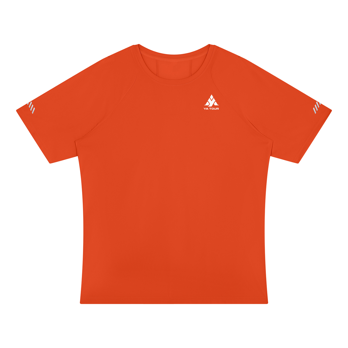 YA TOUR Men's Reflective Raglan T-Shirt – Orange, front view with logo