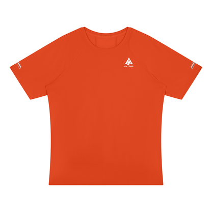 YA TOUR Men's Reflective Raglan T-Shirt – Orange, front view with logo